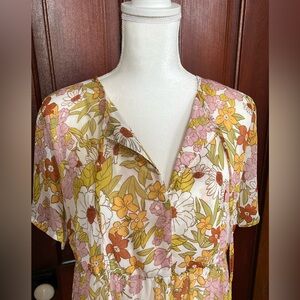 SHEWIN Women's Spring-Fall Floral Dress Casual V Neck Short/ Ruffle Hem A-Line